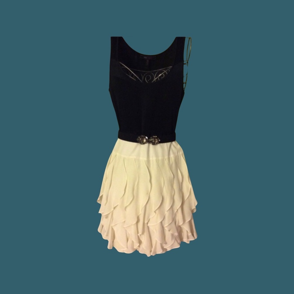 BCBG MaxAzria Black and White Cocktail Dress with Belt